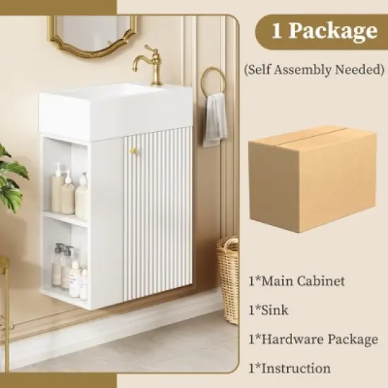 Whisen Modern Floating Bathroom Storage Cabinet Bathroom Vanity with Ceramic Sink and Left Side Storage image {4}