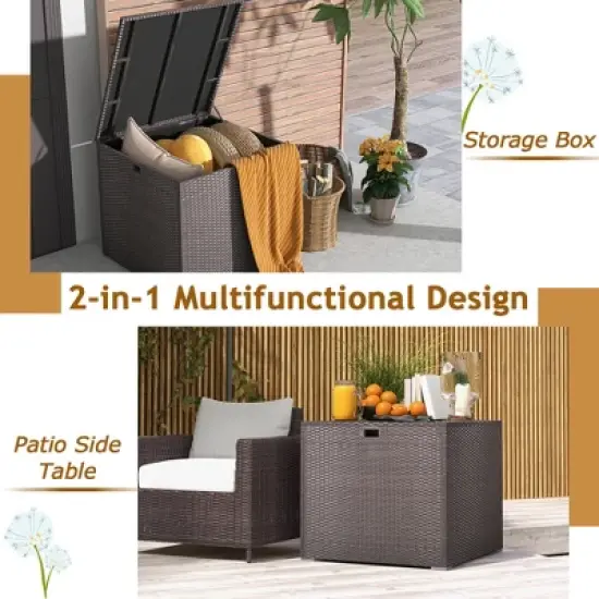 Costway  72 Gallon Patio Rattan Wicker Storage Deck Box Container with Liner Garden image {5}