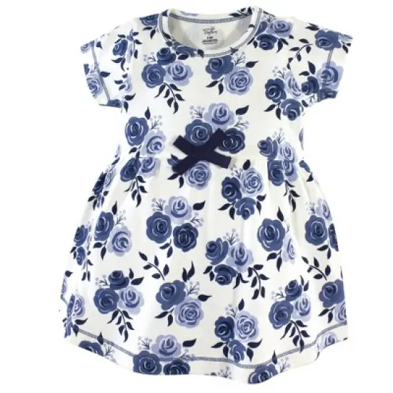 Touched by Nature Baby and Toddler Girl Organic Cotton Dress and Cardigan 2pc Set, Navy Floral image {3}