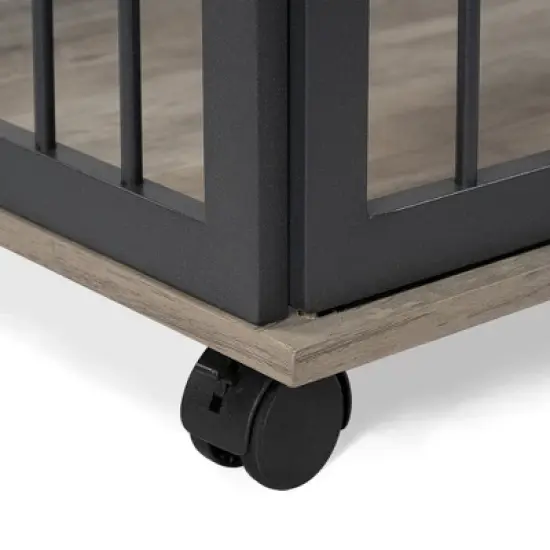 YOOCOZZ 44'' Heavy Duty Large Dog Crate, with Lockable Wheels, Wooden Dog Crate Dog Kennel, End Table Crate with Double layer storage-Gray image {8}