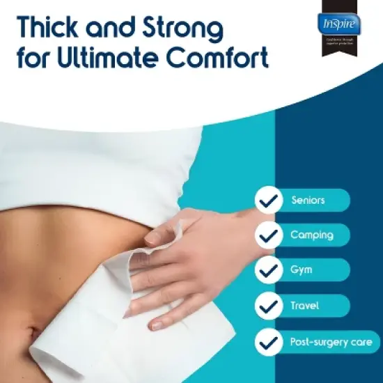 Inspire Rinse Free Body Wash Wipes | Bathing Wipes, Shower Wipes | Extra Large Adult Wipes With Aloe | Cleansing Adult Wipes | Body Wipes image {4}