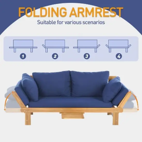 FDW Outdoor Couch Patio Couch Daybed with Adjustable Armrest & Cushion image {5}