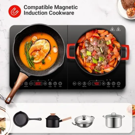 Double Induction Cooktop,2 Burner Independent Control,Ultrathin Body,10 Temperature induction hob,1800W-Multiple Power Levels,4 Hour Timer image {6}