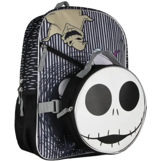 Disney Nightmare Before Christmas Jack Skellington 5 Pc Backpack Set With Lunch Box Pencil Case Carabiner And Keychain Black image {1}