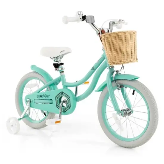 Prorider 16" Kid&rsquo;s Bike with Training Wheels Adjustable Handlebar Seat Handbrake Blue/Green/Pink image {11}