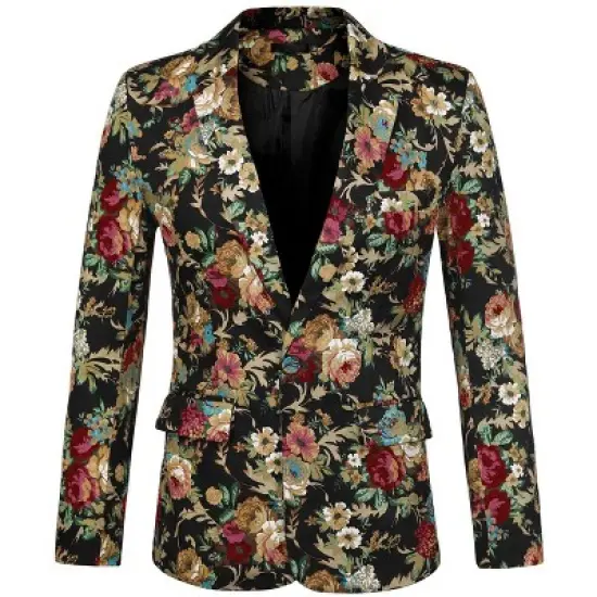Lars Amadeus Men's Prom Floral Slim Fit One Button Lightweight Prom Suit Blazer Jacket image {7}