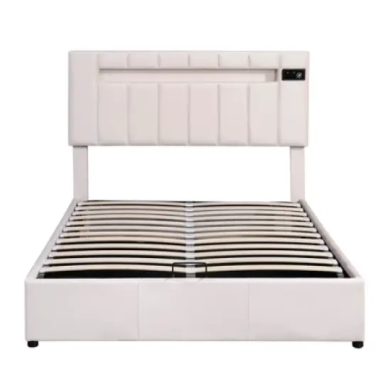 Upholstered Bed with LED light, Bluetooth Player and USB Charging, Hydraulic Storage Bed in Velvet Fabric-ModernLuxe image {5}