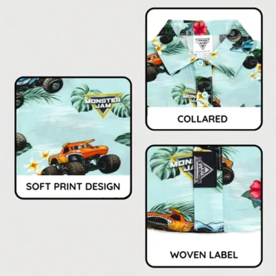 Monster Jam Grave Digger El Toro Loco Megalodon Truck Matching Family Hawaiian Button Down Shirt Toddler image {3}