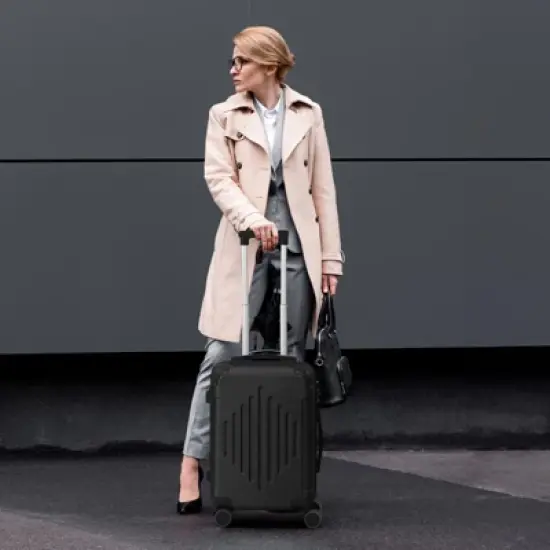 Karl Home 2 Piece Set ABS Trolley Cases striped Pattern Luggage (12in   20in) Black image {4}