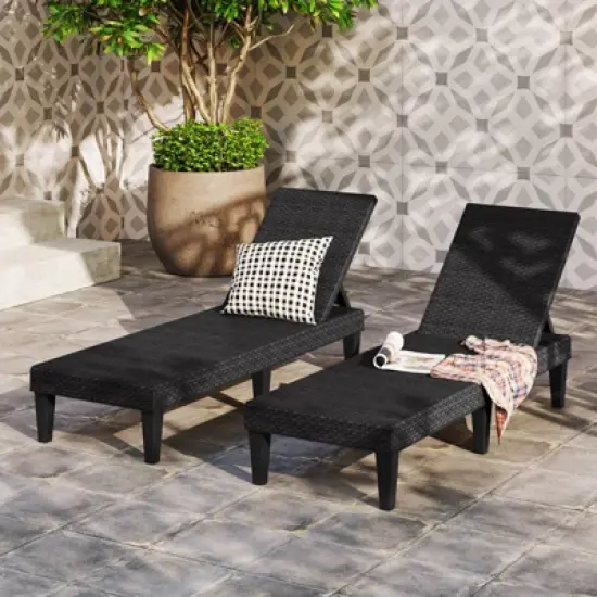 Costway 1/2 PCS Outdoor Chaise Lounger Chair 3-Position Reclining Chair with Waterproof Rattan Brown/Black image {1}