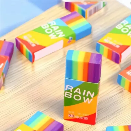 HTUTWOO 20-Pack Rainbow 2b Pencil Erasers Soft Pvc Material Non-Feathered Stationery For Writing Drawing Office Study Supplies image {6}