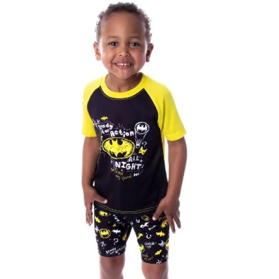 DC Comics Toddler Boys' Batman Pajamas Ready For Action 2 Piece Pajama Set Yellow/Black image {1}