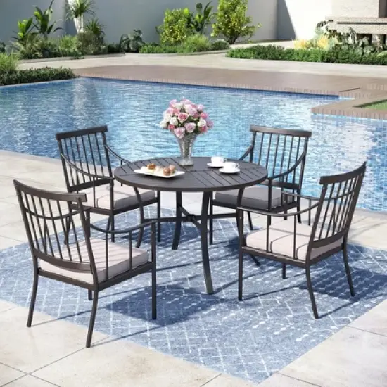 Captiva Designs 5pc Outdoor Patio Steel Dining Table & Stylish Cushioned Metal Chairs image {15}