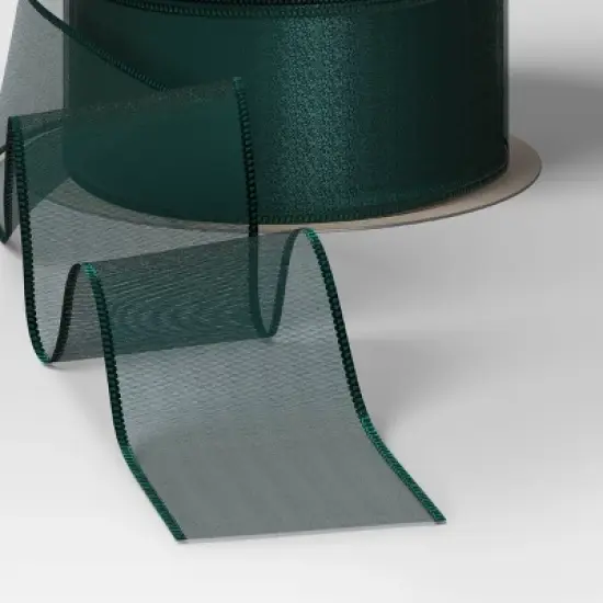 30' Christmas Fabric Ribbon Green Sheer - Wondershop&trade; image {2}