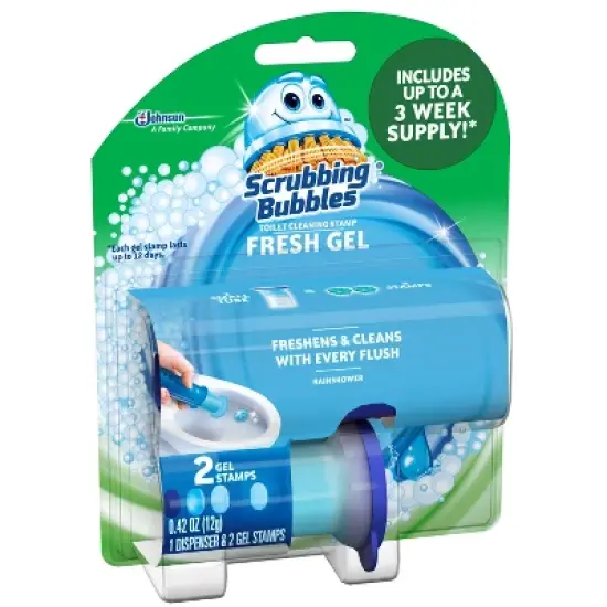 Scrubbing Bubbles Rainshower Scent Fresh Gel Toilet Cleaning Stamp image {3}