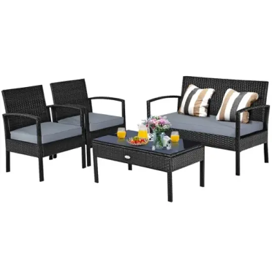 Costway 4PCS Patio Rattan Furniture Set Garden Deck image {9}