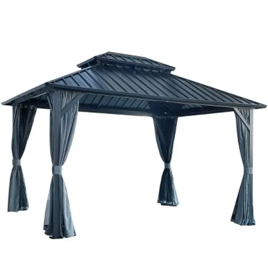 Durable 10' x 12' Hardtop Gazebo with Galvanized Steel Roof, Sturdy Aluminum Frame, Mosquito Netting, and Weather-Resistant Curtains-Coolbibila image {5}