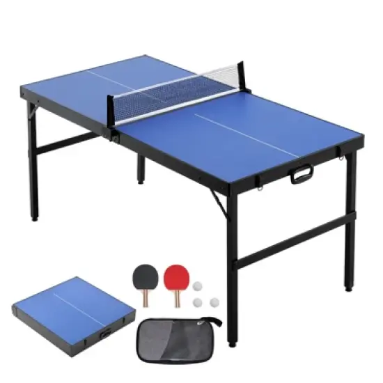 VEVOR Ping Pong Table, Mid-Size Table Tennis Game, Indoor MDF Table Tennis Table, Foldable Portable Complete Ping Pong Table Set with Net, 2 Paddles image {8}
