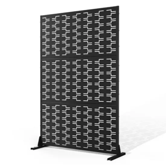 TOAOTBNBO Metal Privacy Screen with Stand, Decorative Privacy Fence Panels with Brick Pattern, Outdoor Privacy Screen for Garden, Black image {1}
