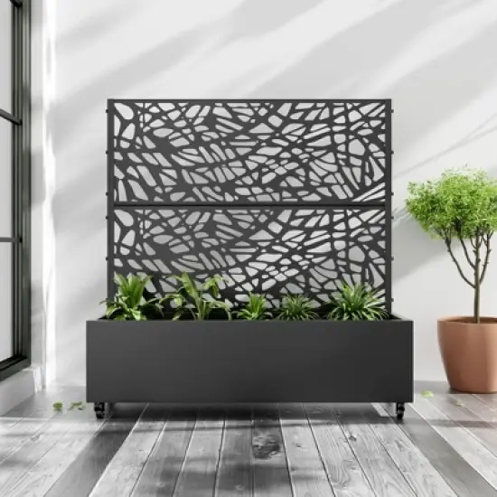 PexFix 47 in. x 47 in. Outdoor Metal Trellis with Planter Box in Web Pattern in Black image {9}