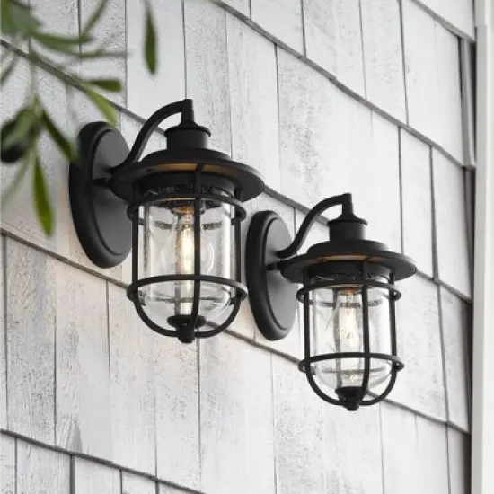 John Timberland Markham Modern Nautical Outdoor Wall Light Fixtures Set of 2 Textured Black 10 1/2" Clear Seedy Glass for Post Exterior Barn Deck Home image {7}