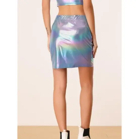 Allegra K Women's Metallic Shiny Holographic Bodycon Mini Skirt image {2}