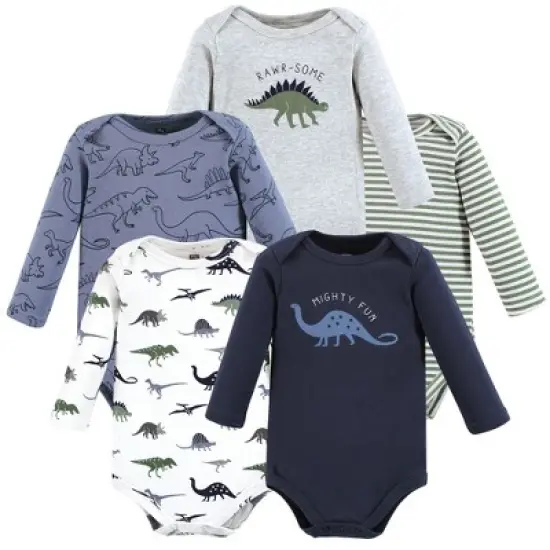 Hudson Baby Unisex Baby Cotton Long-Sleeve Bodysuits, Blue Green Dino image {8}