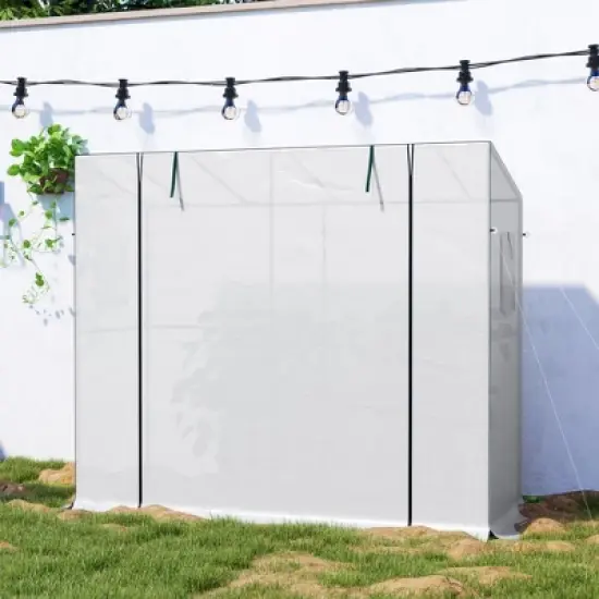 Outsunny 6.6' x 2.5' x 5.6' Lean-to Small Greenhouse for Outdoors with UV-resistant PE Cover, Walk-in Portable Greenhouse with Roll-up Door image {4}