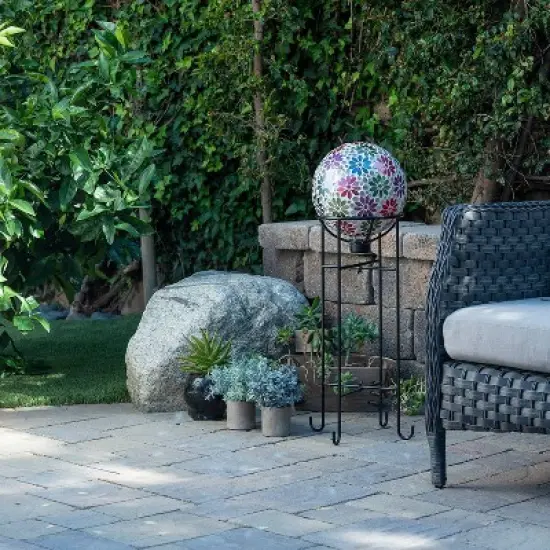 12" Colorful Daisy Glass Gazing Globe with Mosaic Flower - Alpine Corporation image {3}