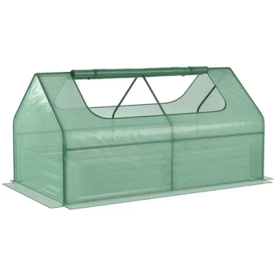 Outsunny Raised Garden Bed with Mini Greenhouse, Steel Outdoor Planter Box with Plastic Cover, Roll Up Window, Dual Use, 73" x 38" x 36" image {6}