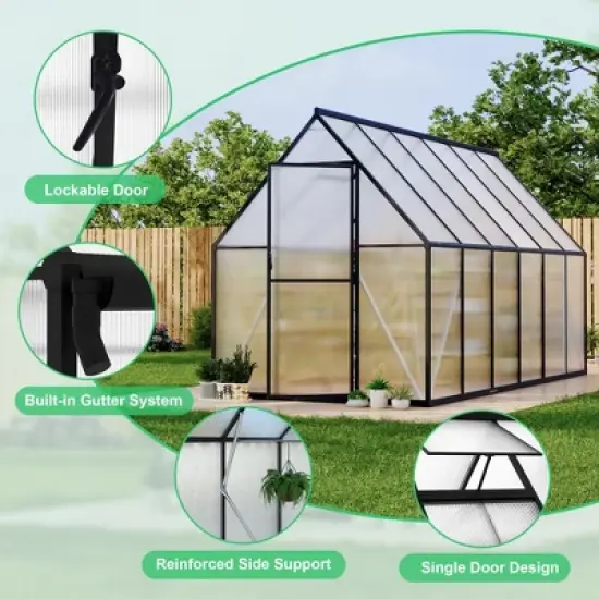Aluminum-Framed Polycarbonate Greenhouse, Heavy Duty Polycarbonate Greenhouse with Roof Vent, Large Enhanced Aluminum Greenhouse Kit image {6}