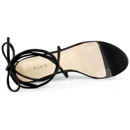 Allegra K Women's Clear Block Heels Lace Up Sandals image {4}
