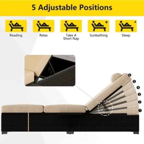 Wicker Chaise  Outdoor，Reclining Adjustable Pool Rattan Chaise Chair，Patio Rattan Wicker Chaise Lounge Chair Set of 2,  for Pool Deck image {4}