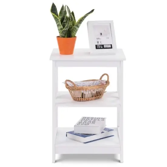 Costway 2PC 3-Tier Nightstand End Table Storage Display Shelf Living Room Furni White image {6}