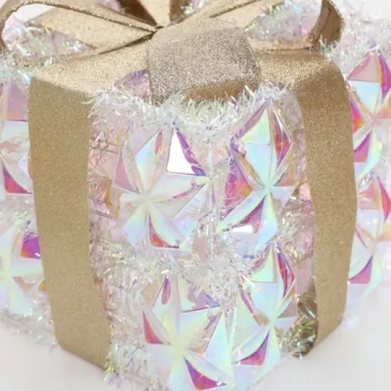 LuxenHome 3-Piece Prism Gift Boxes with Gold Ribbon Holiday Decoration with Lights Multicolored, Gold, White image {7}