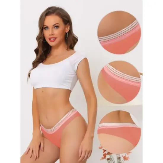 Allegra K Women's Unlined No Show Breathable Smooth Color-Block Thongs image {2}