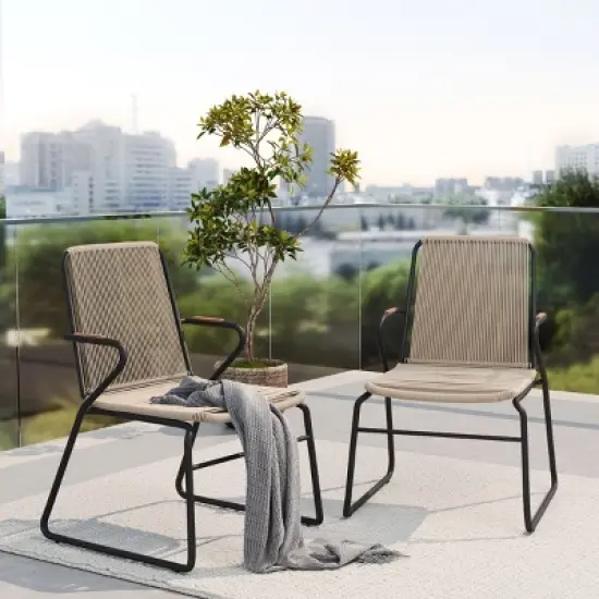 Set of 2 Outdoor Patio Accent Chairs with Rope-Woven Seat and Backrest, Modern Garden Armchairs for Balcony or Backyard-The Pop Home image {8}