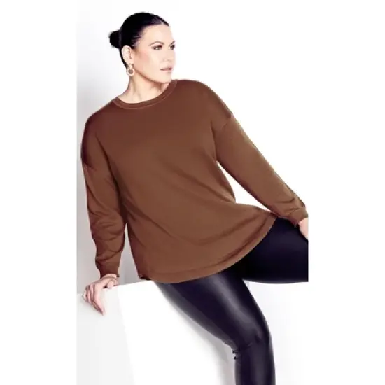 Women's Plus Size Tully Curved Hem Sweater - chocolate | AVENUE image {6}