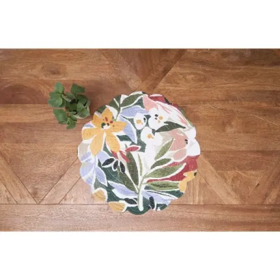 C&F Home Joelle Floral Flowers Palm Leaf Vibrant Scalloped Round Placemats Set of 6, 17" image {4}
