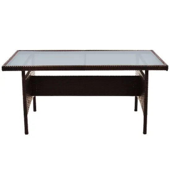 6 PCS Patio PE Rattan Conversation Set, Outdoor Wicker Sectional Sofa with Removable Cushions and Tempered Glass Table-ModernLuxe image {5}