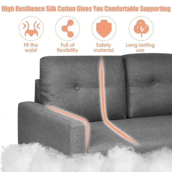 Costway Modern Loveseat Sofa 55'' Upholstered Chair Couch with Soft Cloth Cushion Grey image {5}