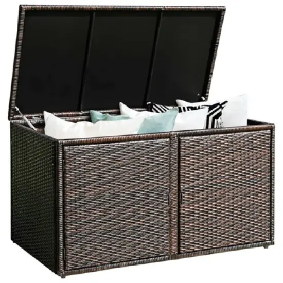 WELLFOR 88gal Outdoor Patio Garden Rattan Storage Box Brown image {8}