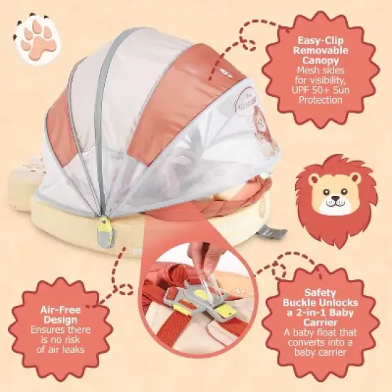 Mambobaby Innovative Explorer Baby Pool Float with Canopy and Carrier Novelty Float 2pk - Elephant Blue image {2}