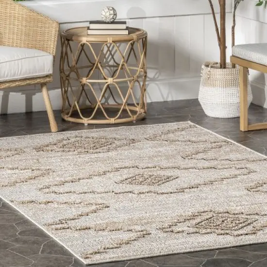 Nuloom Izetta Geometric 5x8 Indoor/Outdoor Area Rug for Living Room Patio Deck Front Porch Kitchen, Beige/Tan image {8}