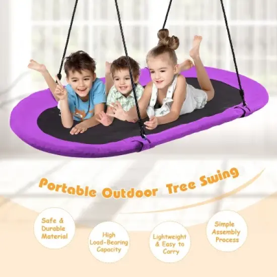 Infans 60" Saucer Tree Swing Surf Outdoor Adjustable Kids Giant Oval Platform Purple image {3}