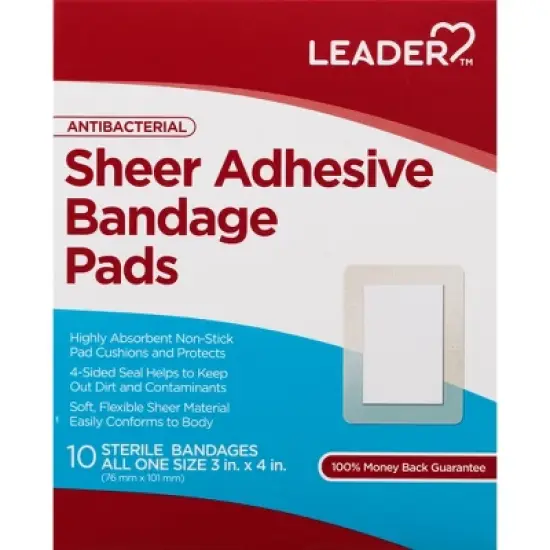 Leader Sheer Adhesive Bandage Pads Sterile 10 ct image {6}