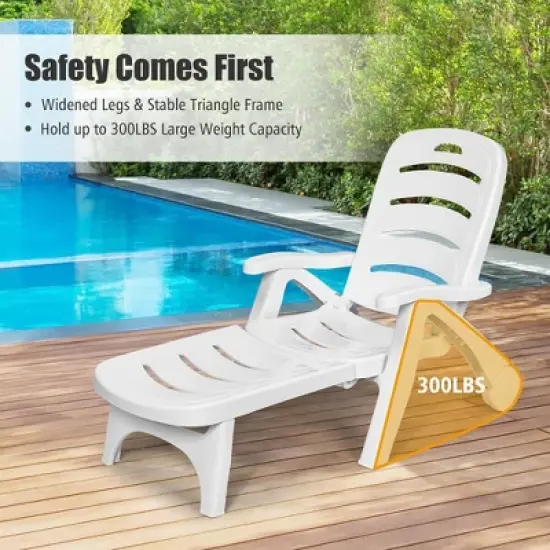 Costway Adjustable Folding Patio Chaise Deck Chair Lounger 5 Position Recliner w/ Wheels image {5}