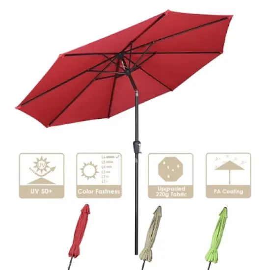 Yescom 9Ft UV50+ Aluminum Outdoor Table Patio Umbrella with Crank Tilt Sunshade Red image {2}