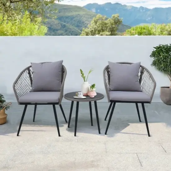 3 Piece Patio Bistro Set, Outdoor Wicker Apartment Balcony Furniture Sets, Rattan Table and Chairs Set of 2 for Porch Backyard Lawn Poolside Deck image {8}