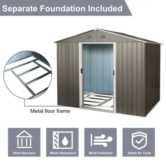 Gulches 8ft x 6ft Outdoor Metal Storage Shed with Metal foundation,Gray (SKU: W540S00012) image {3}